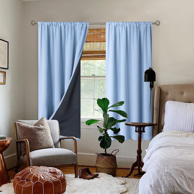 BGment Thermal Insulated 100% Blackout Curtains for Bedroom with Black Liner, Double Layer Full Room Darkening Noise Reducing Rod Pocket Curtain (52 x 63 Inch, Spa Blue, 2 Panels) - Image 2